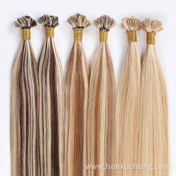 Wholesale russian mongolian flat tip hair extensions vendors keratin tip 100% human hair flat extension flat tip hair extension